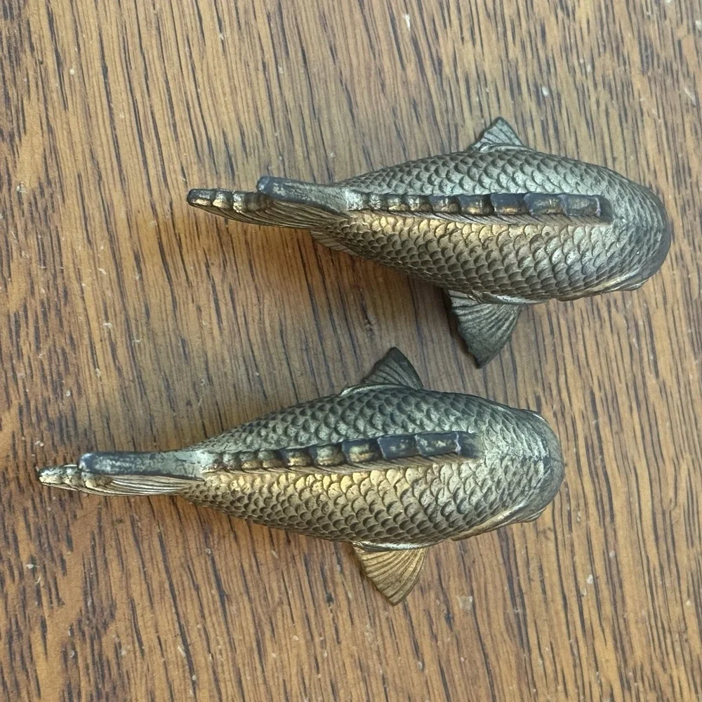 Vintage Brass Fish Salt & Pepper Shakers Set Pair 3